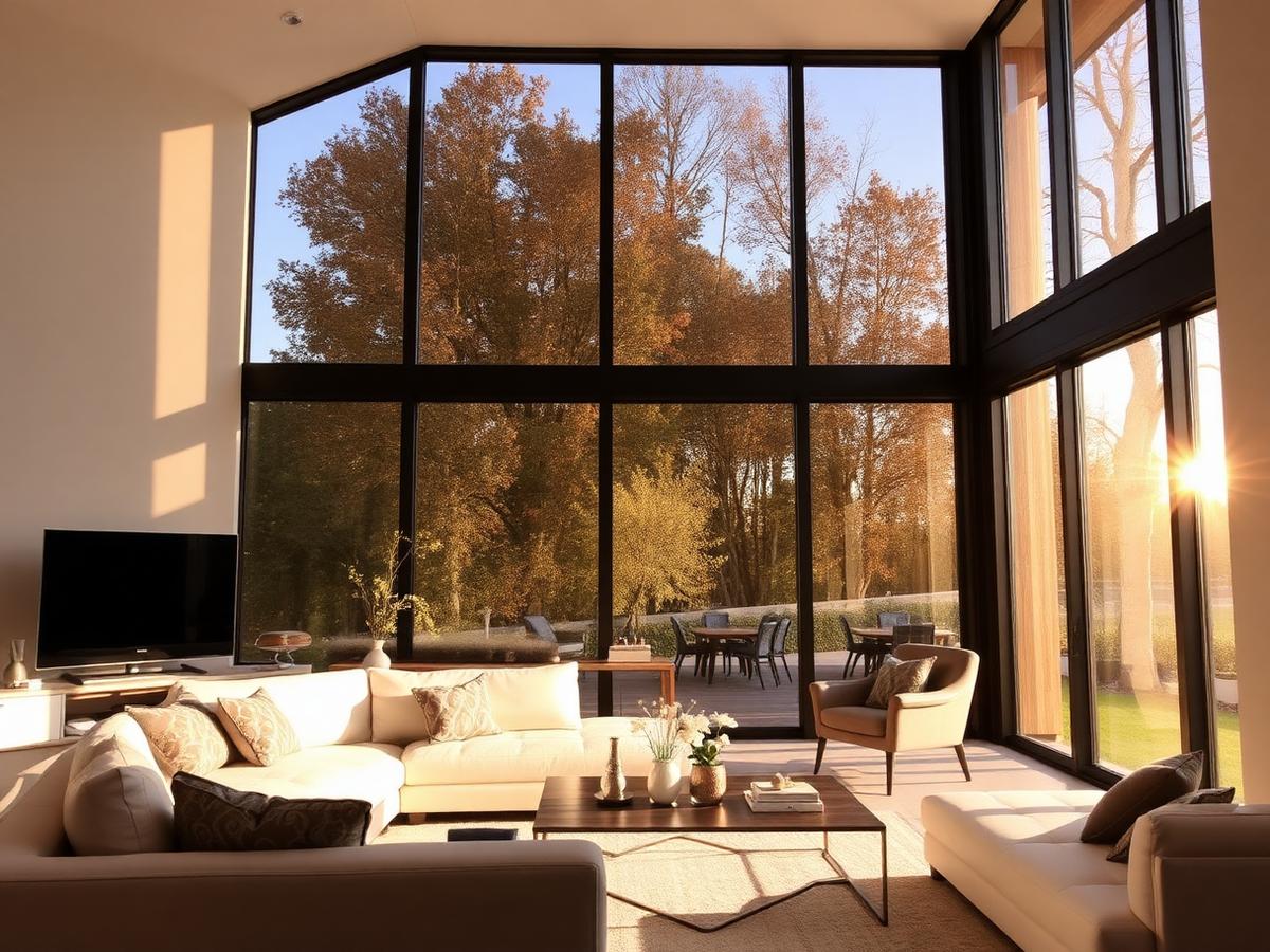 Living room with heat-rejection window film installed